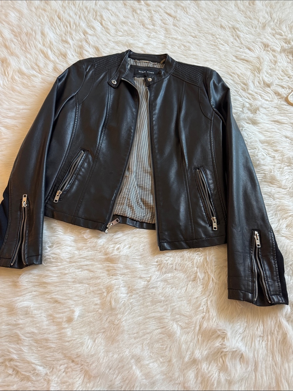 Black Rivet Black Faux Leather Moto Jacket with Zip Details